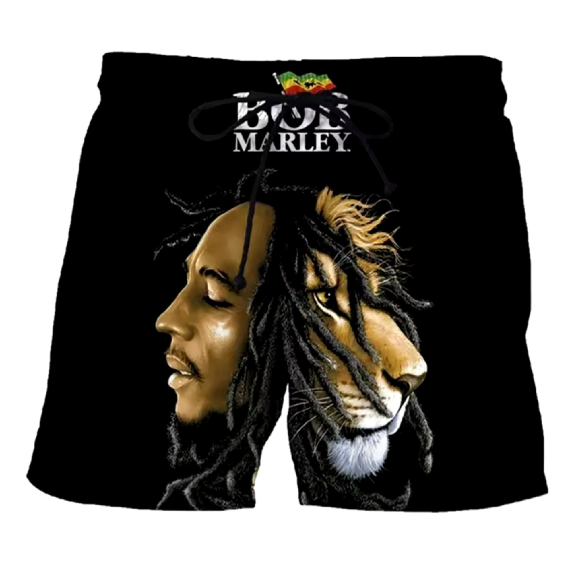 3D Bob Marley and Lion Printed Board Shorts