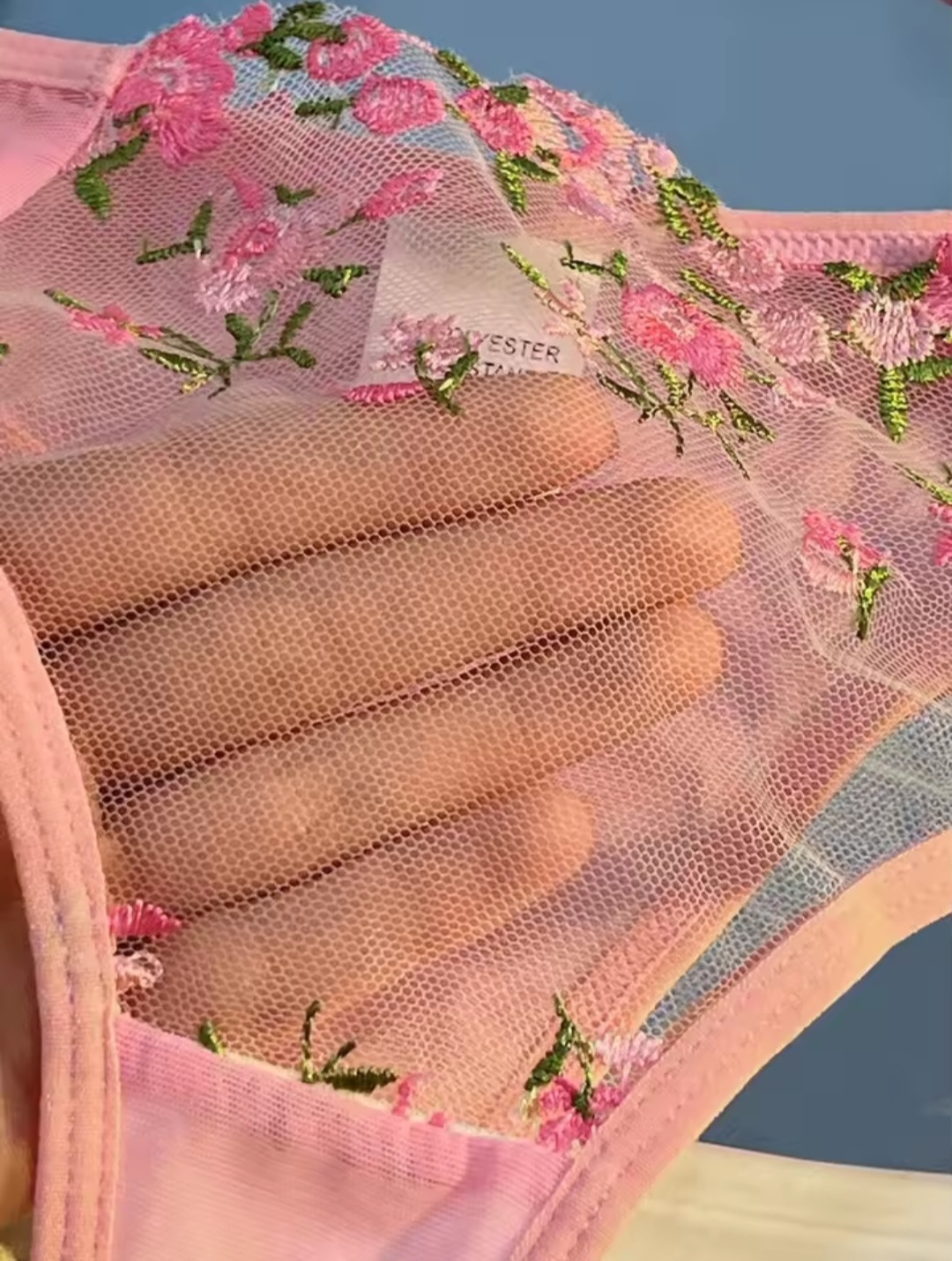 Pink Blossom Embroidered Lingerie Set