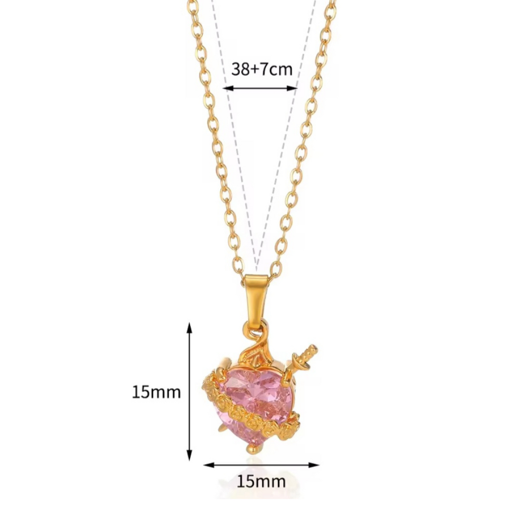 Sacred Heart of Ezili Freda Necklace – Gold Sword Through Heart Pendant with Roses