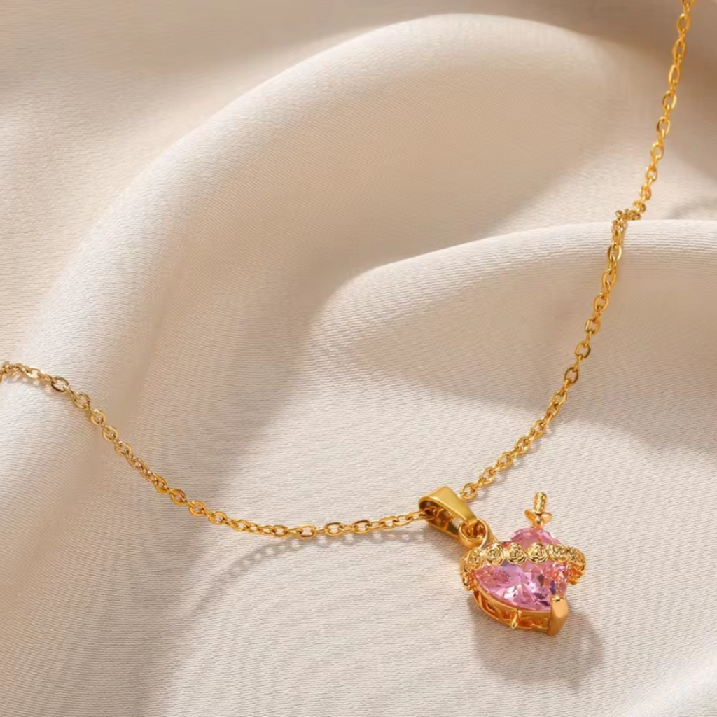 Sacred Heart of Ezili Freda Necklace – Gold Sword Through Heart Pendant with Roses