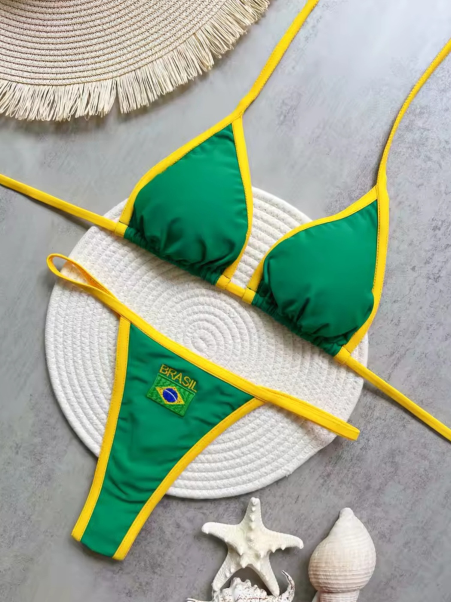 Brazilian G-String Thong Bikini Swimsuit Green & Yellow