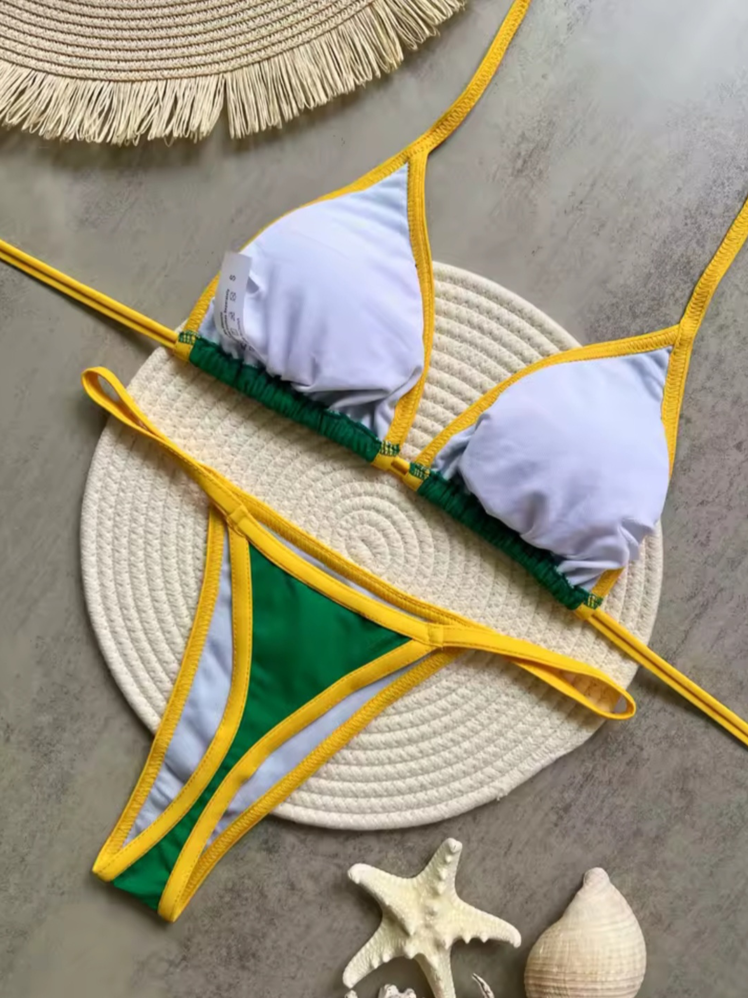 Brazilian G-String Thong Bikini Swimsuit Green & Yellow