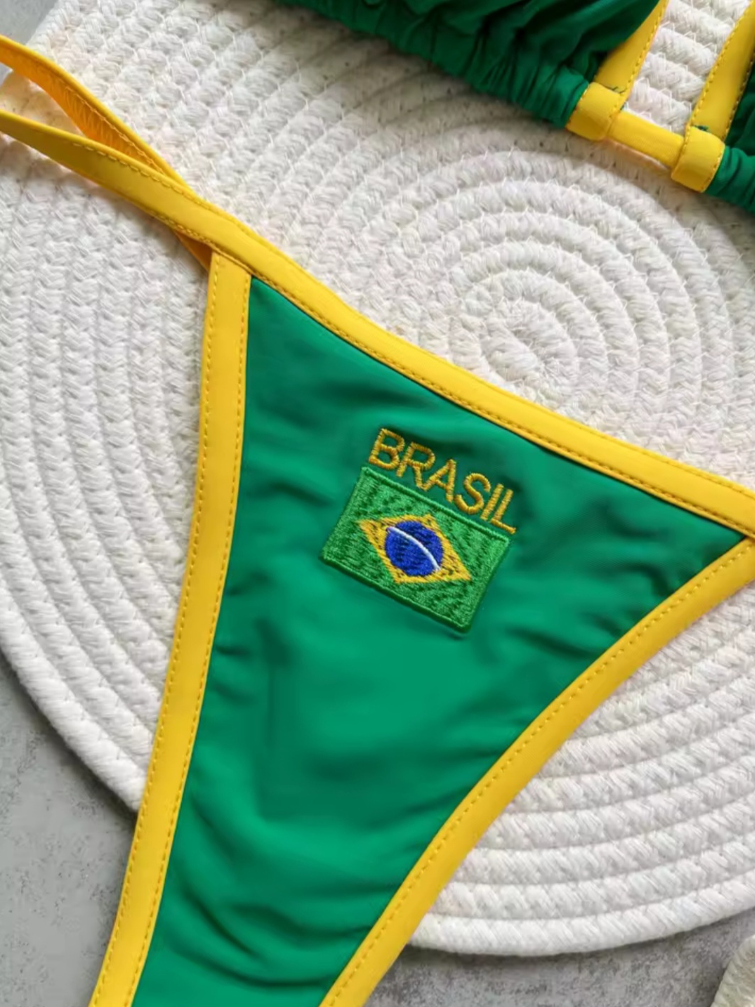 Brazilian G-String Thong Bikini Swimsuit Green & Yellow