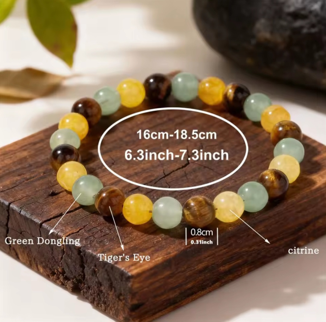 Beaded bracelet with measurements on a wooden surface