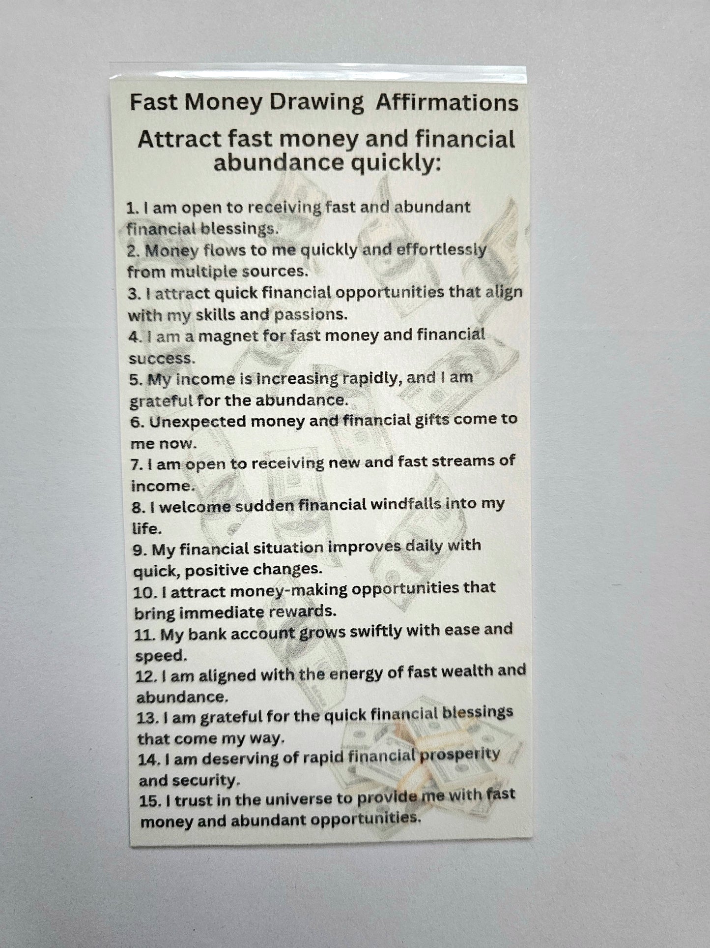 Fast Money Drawing Affirmation Card