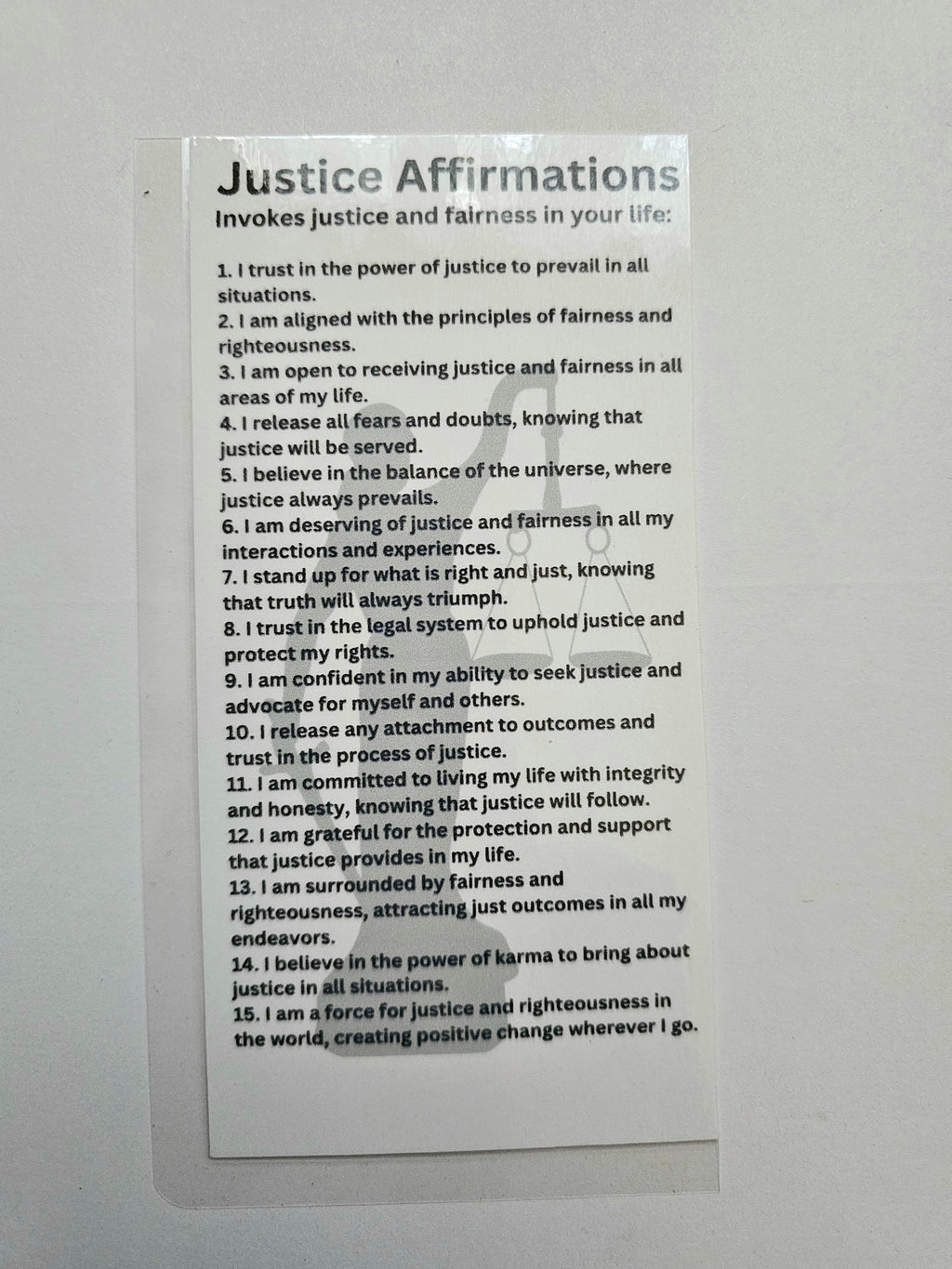 Justice Affirmation Card
