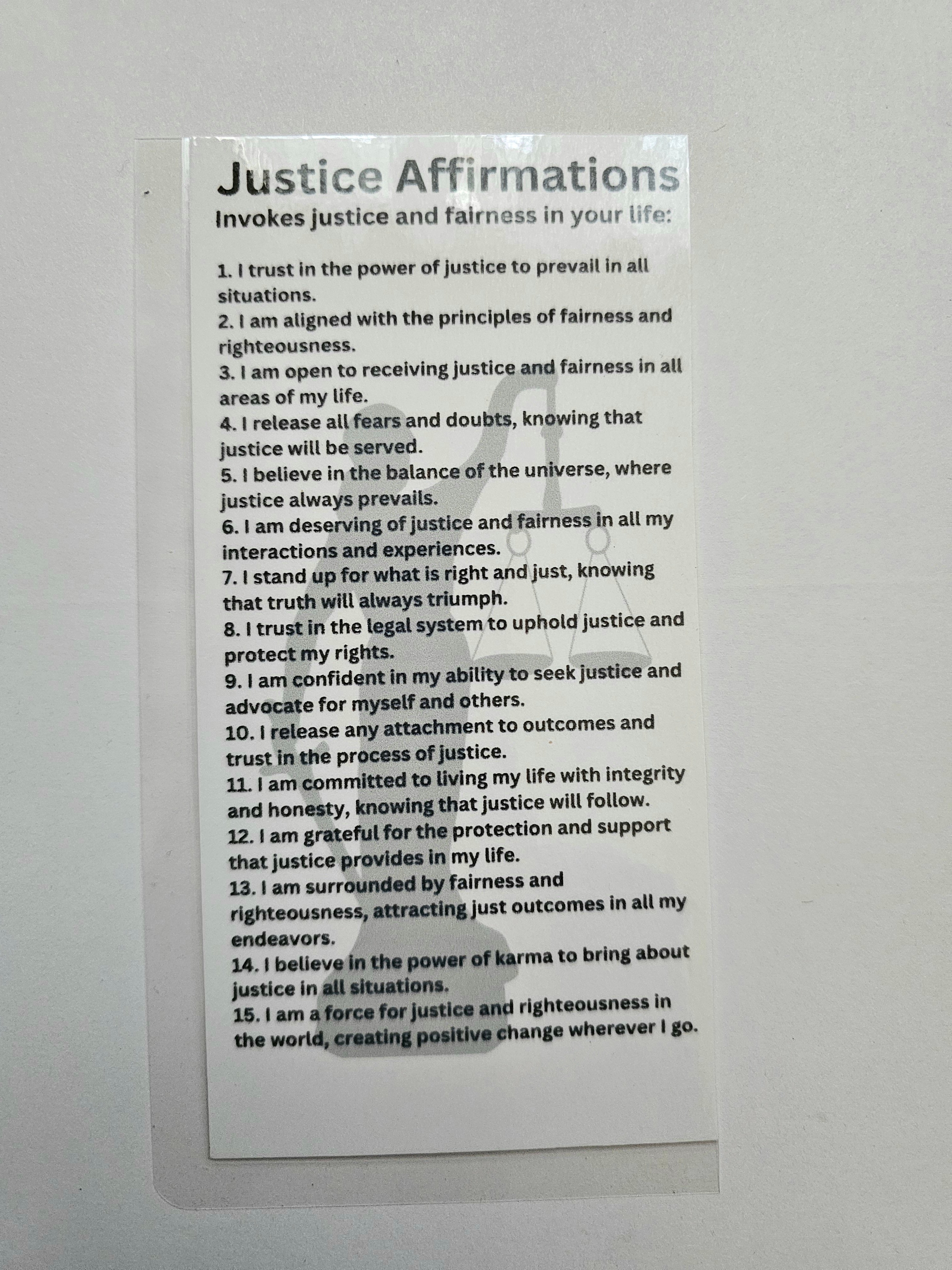 Justice Affirmation Card