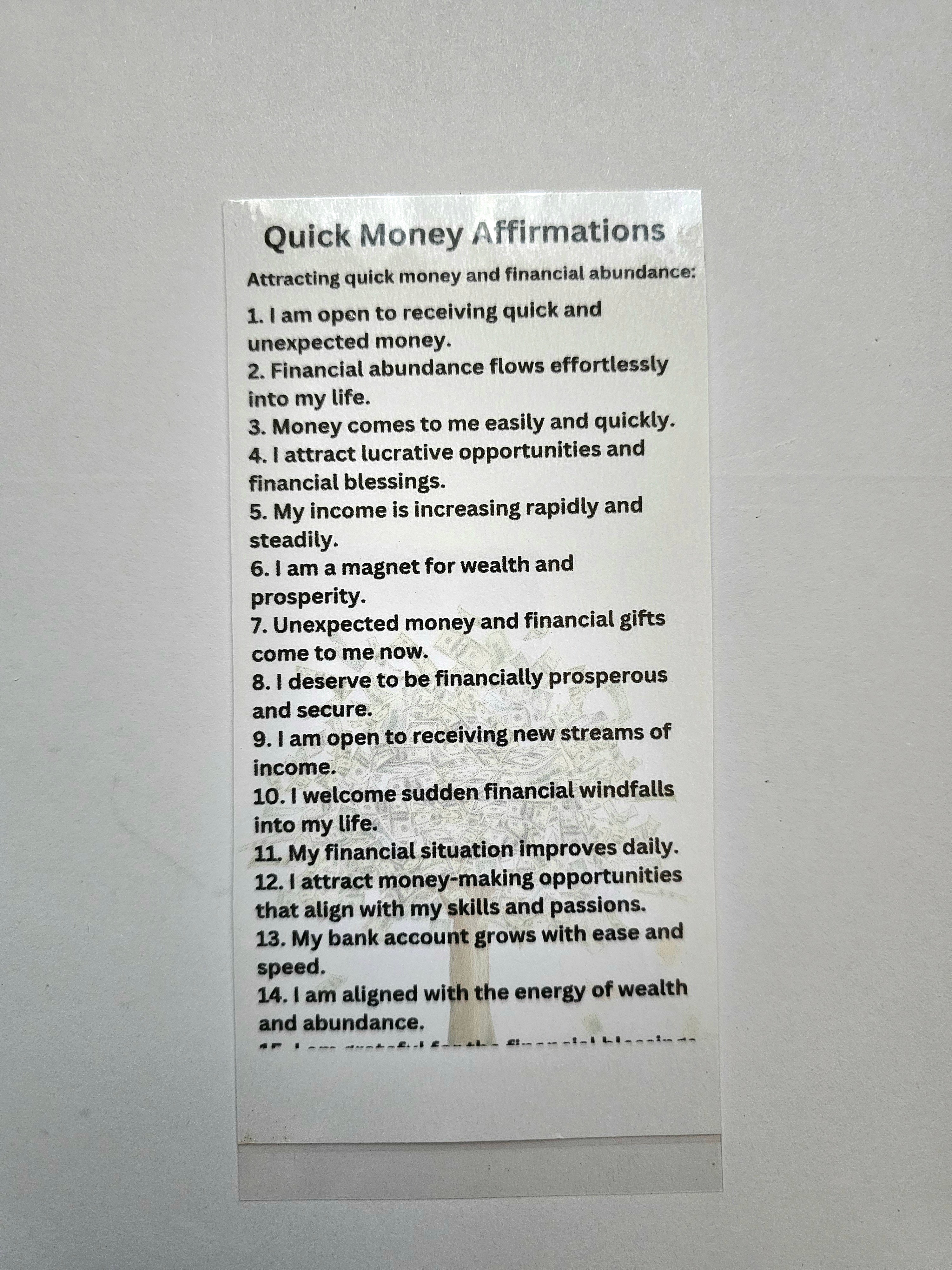 Quick Money Drawing Affirmation Card