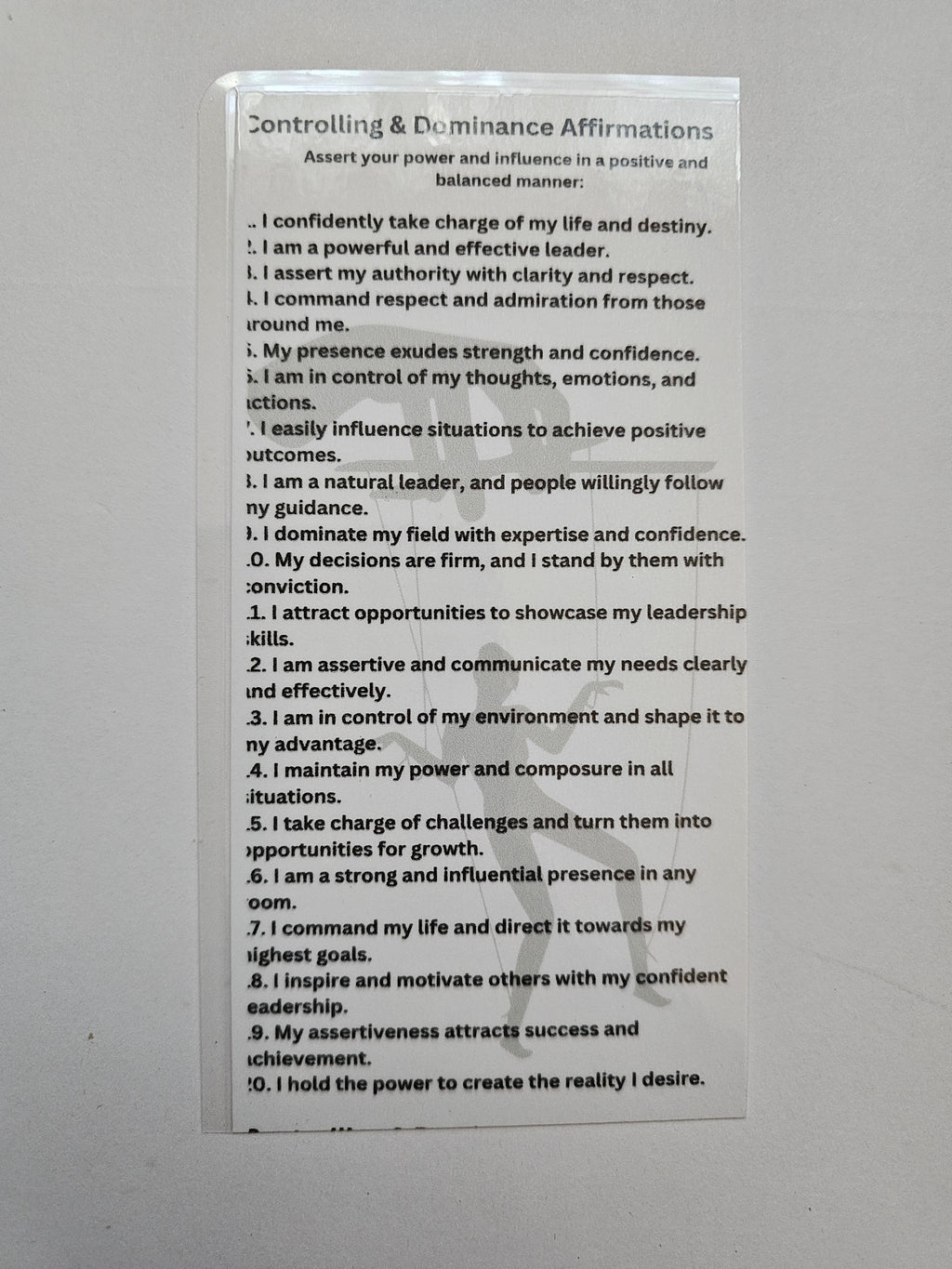 Controlling & Dominance Affirmation Card