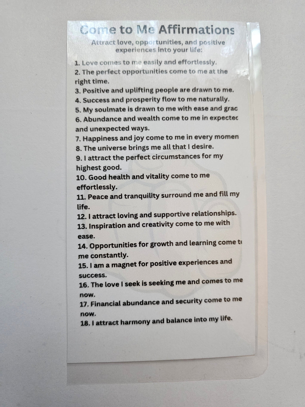 Come to Me Affirmation Card