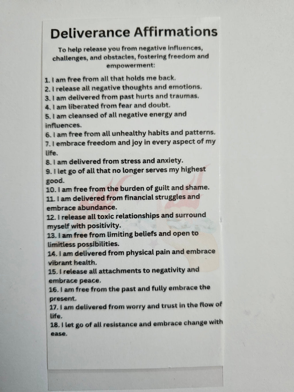 A card with Affirmations  that can be used with our Spiritual Poducts.