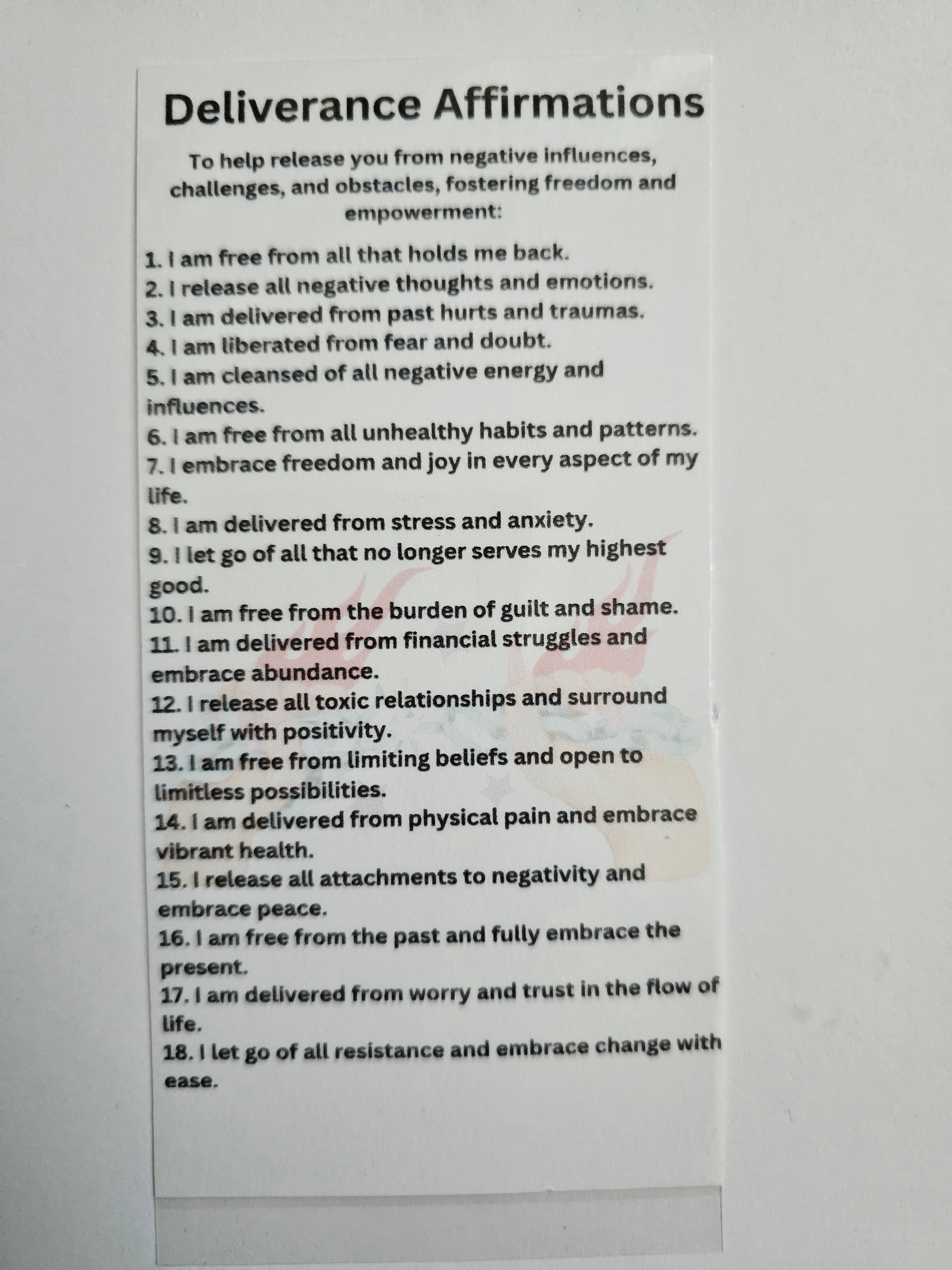 A card with Affirmations  that can be used with our Spiritual Poducts.