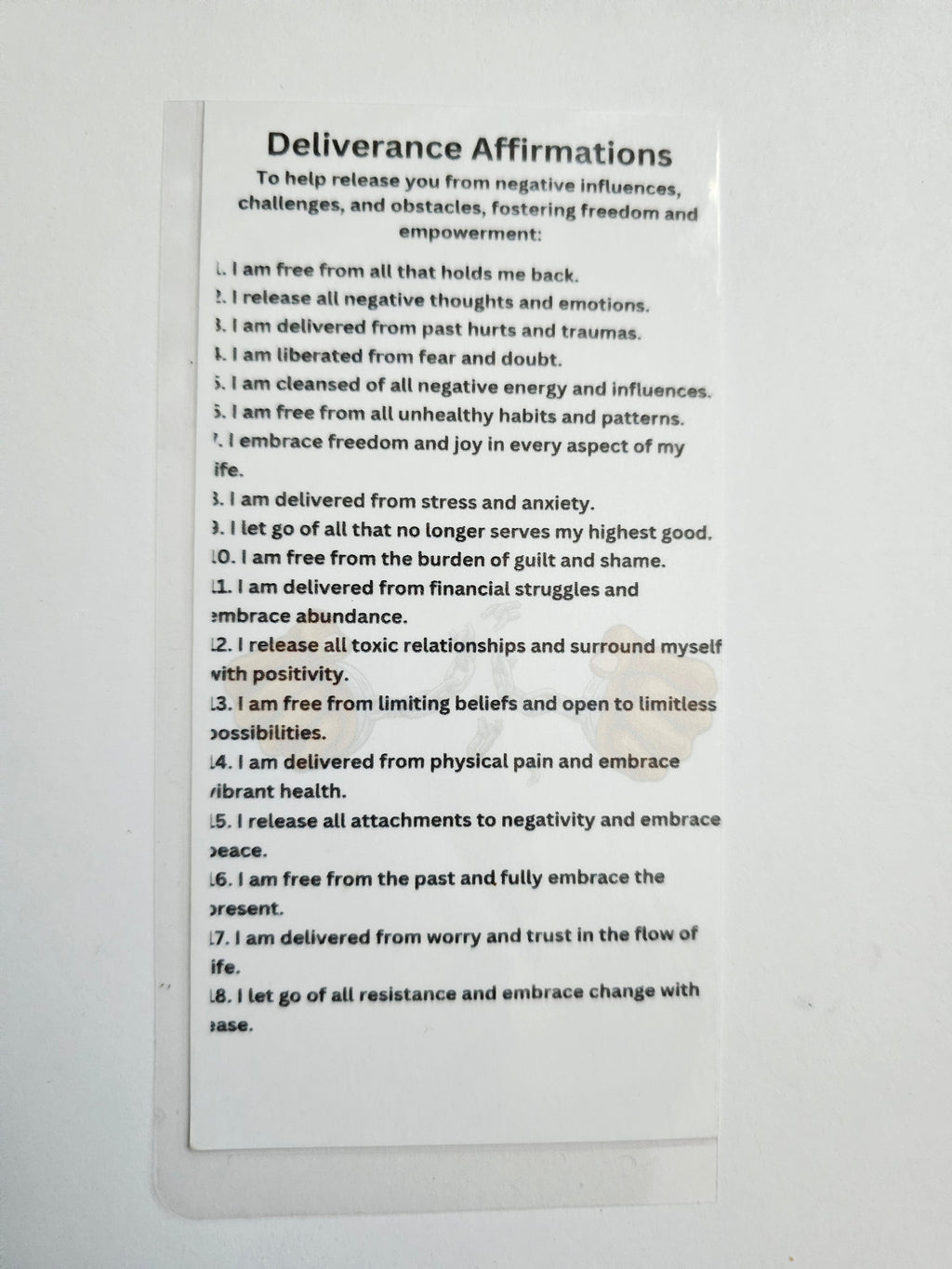 A card with Affirmations  that can be used with our Spiritual Poducts.