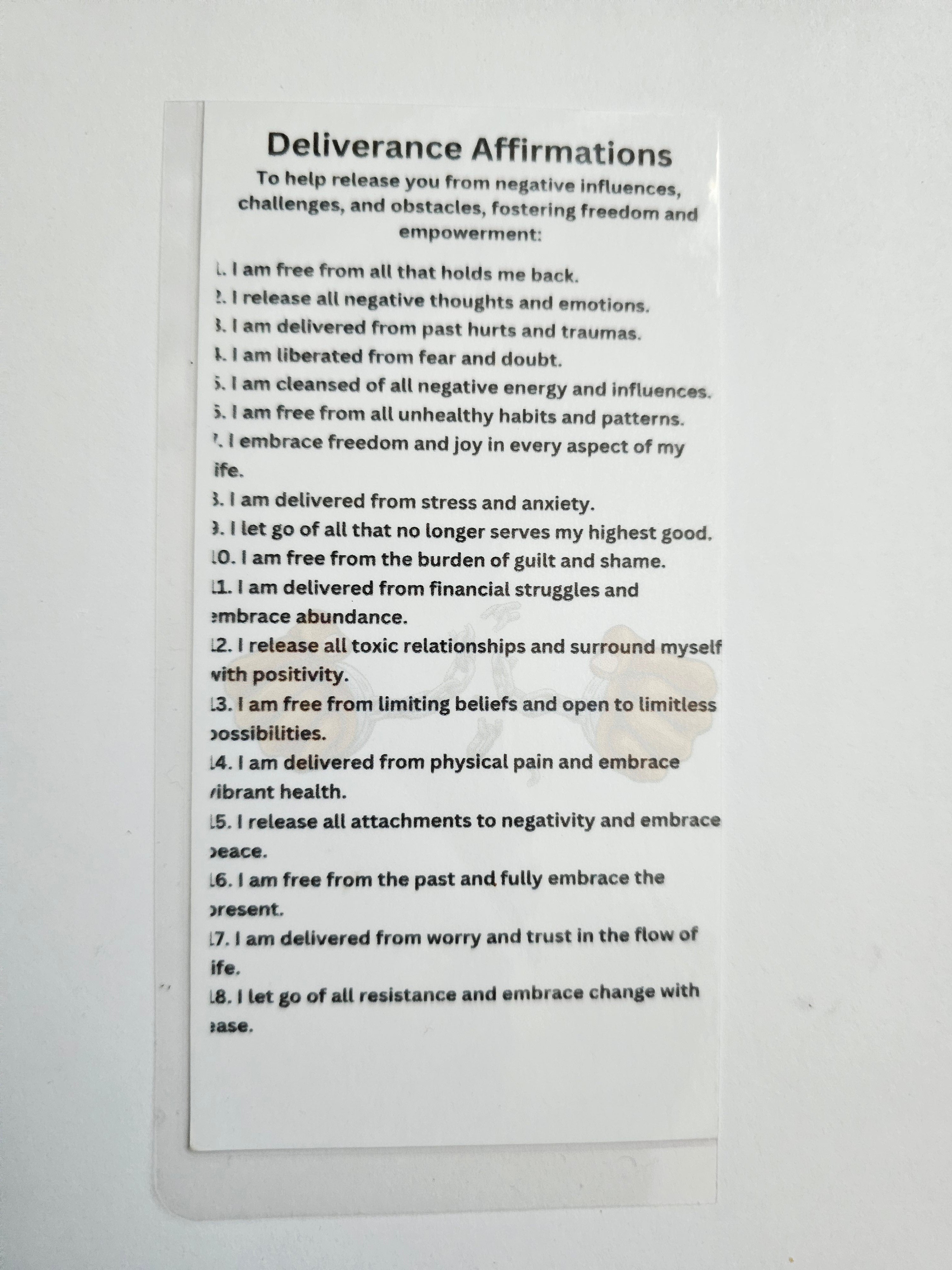 A card with Affirmations  that can be used with our Spiritual Poducts.