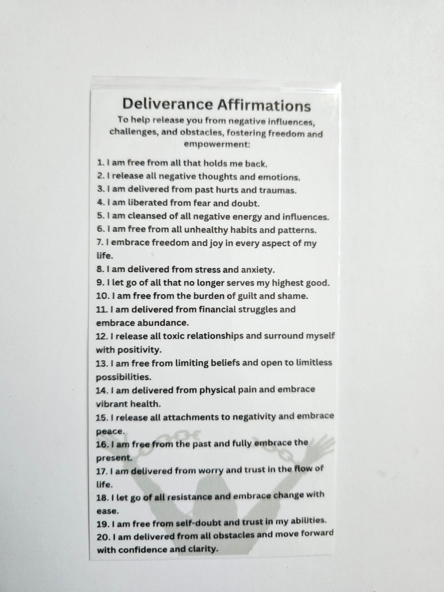 A card with Affirmations  that can be used with our Spiritual Poducts.