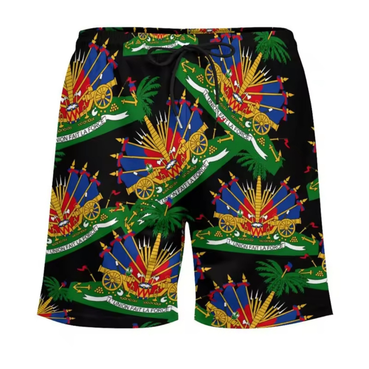 Black 3D Printed Haiti Emblem Men’s Drawstring Shorts