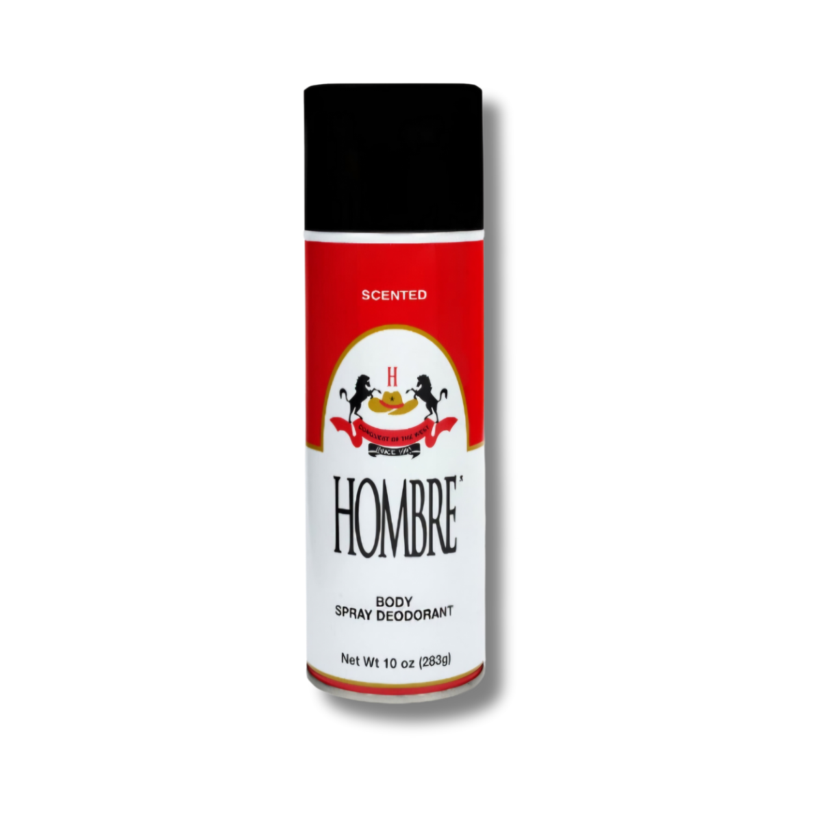 Hombre deodorant spray can on a white background