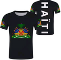 Black t-shirt with Haitian flag design on front and 'HAiTi' on back