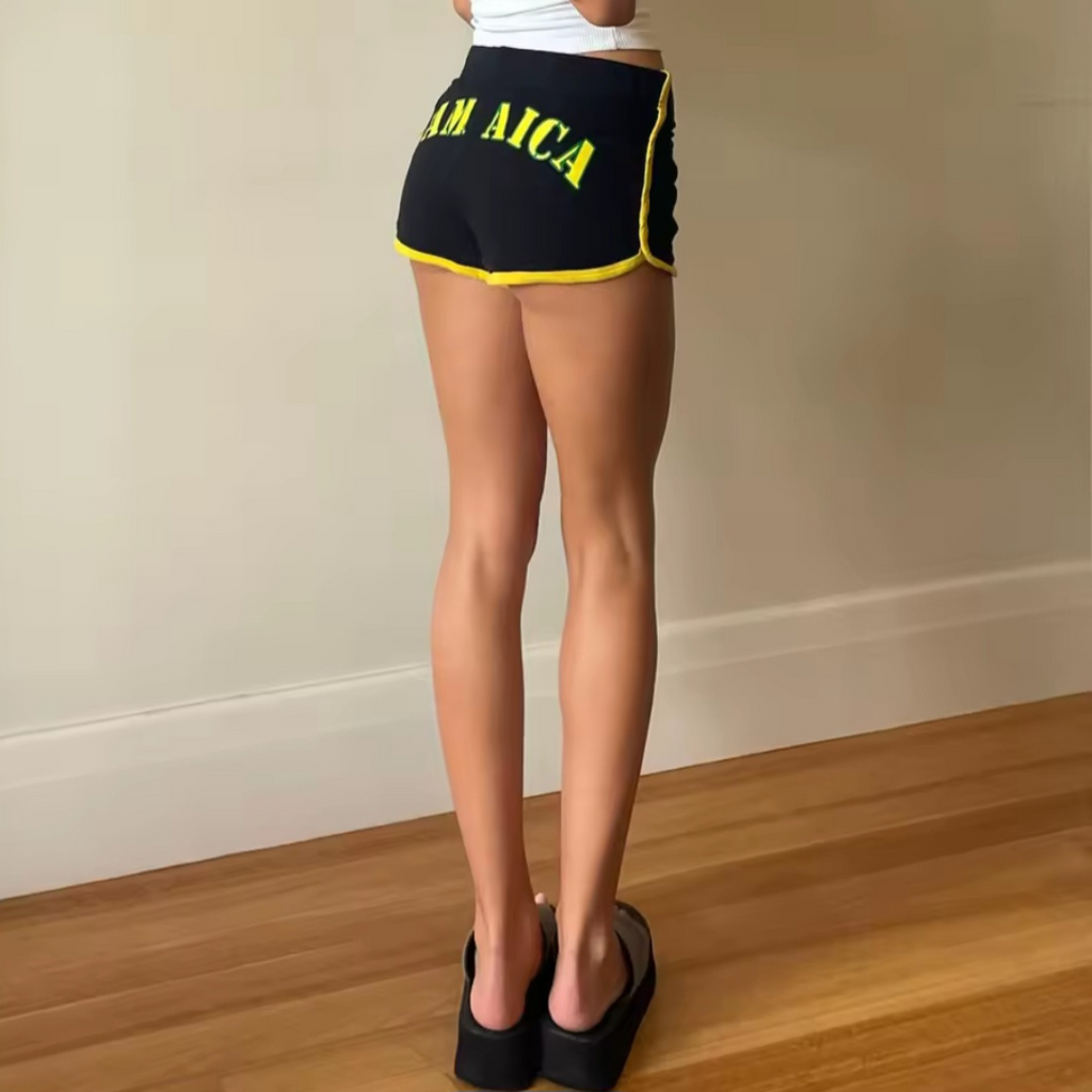 Women's Black Jamaica Letter Printed Shorts