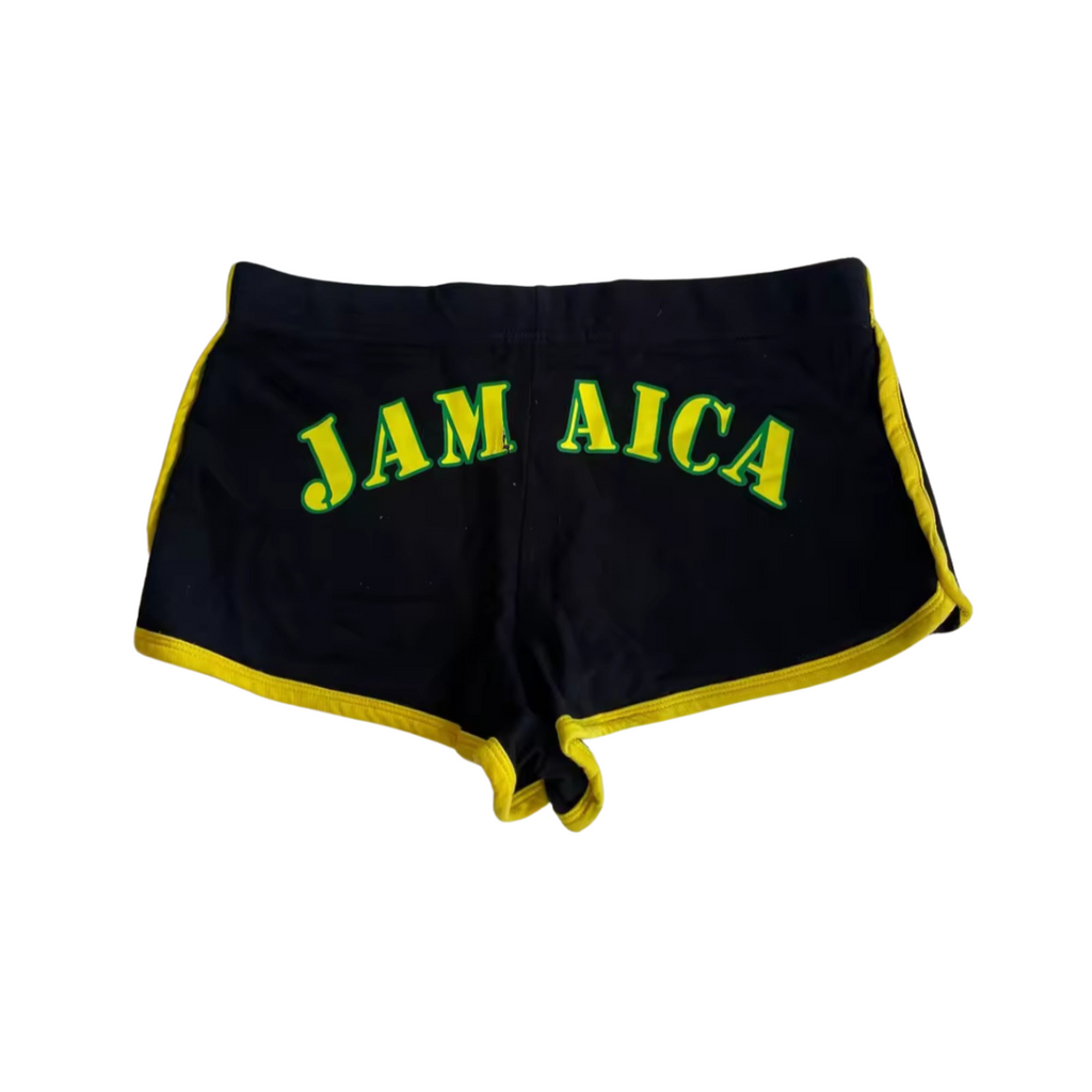 Women's Black Jamaica Letter Printed Shorts