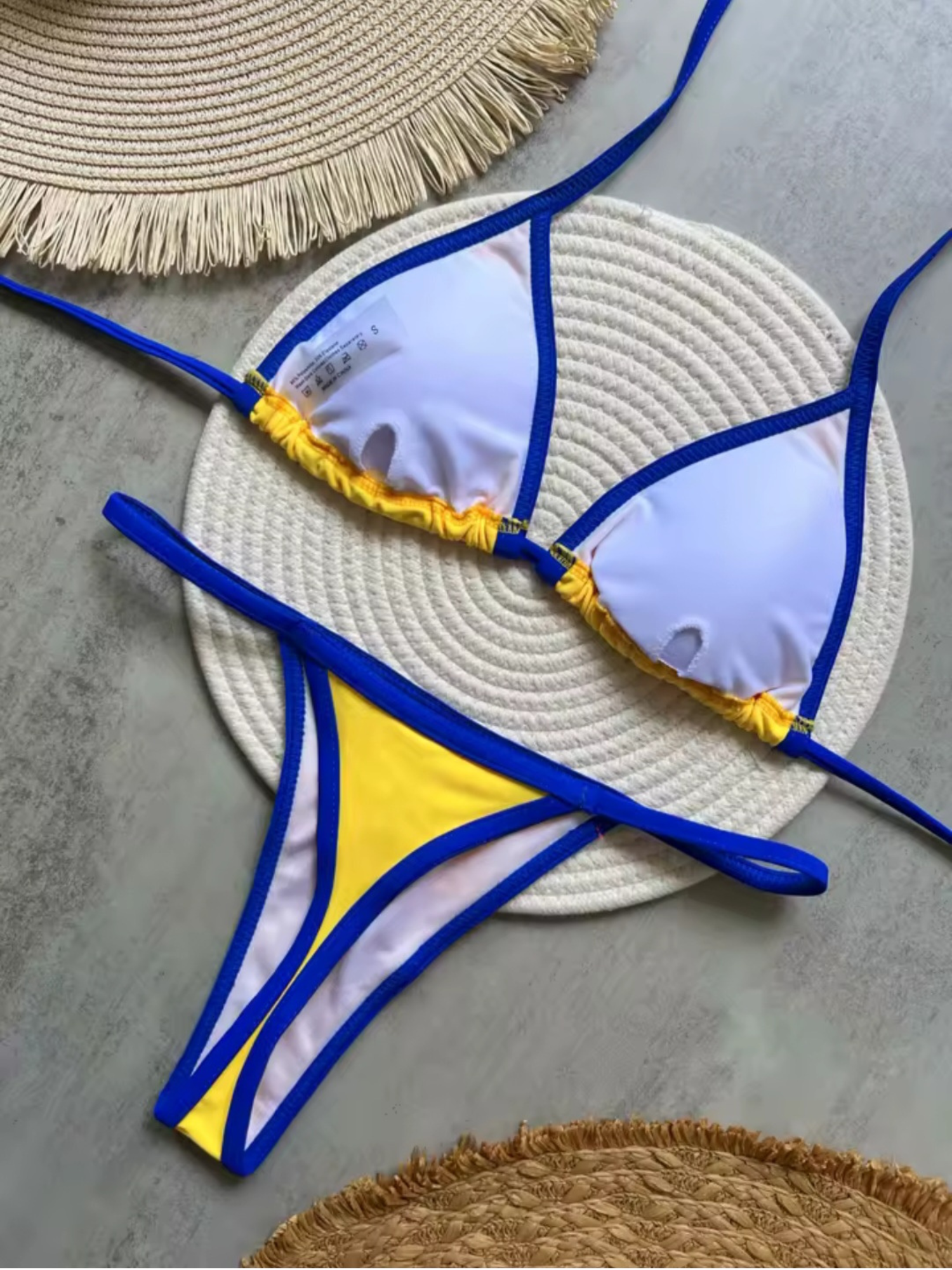 Brazilian G-String Thong Bikini Swimsuit Yellow & Blue
