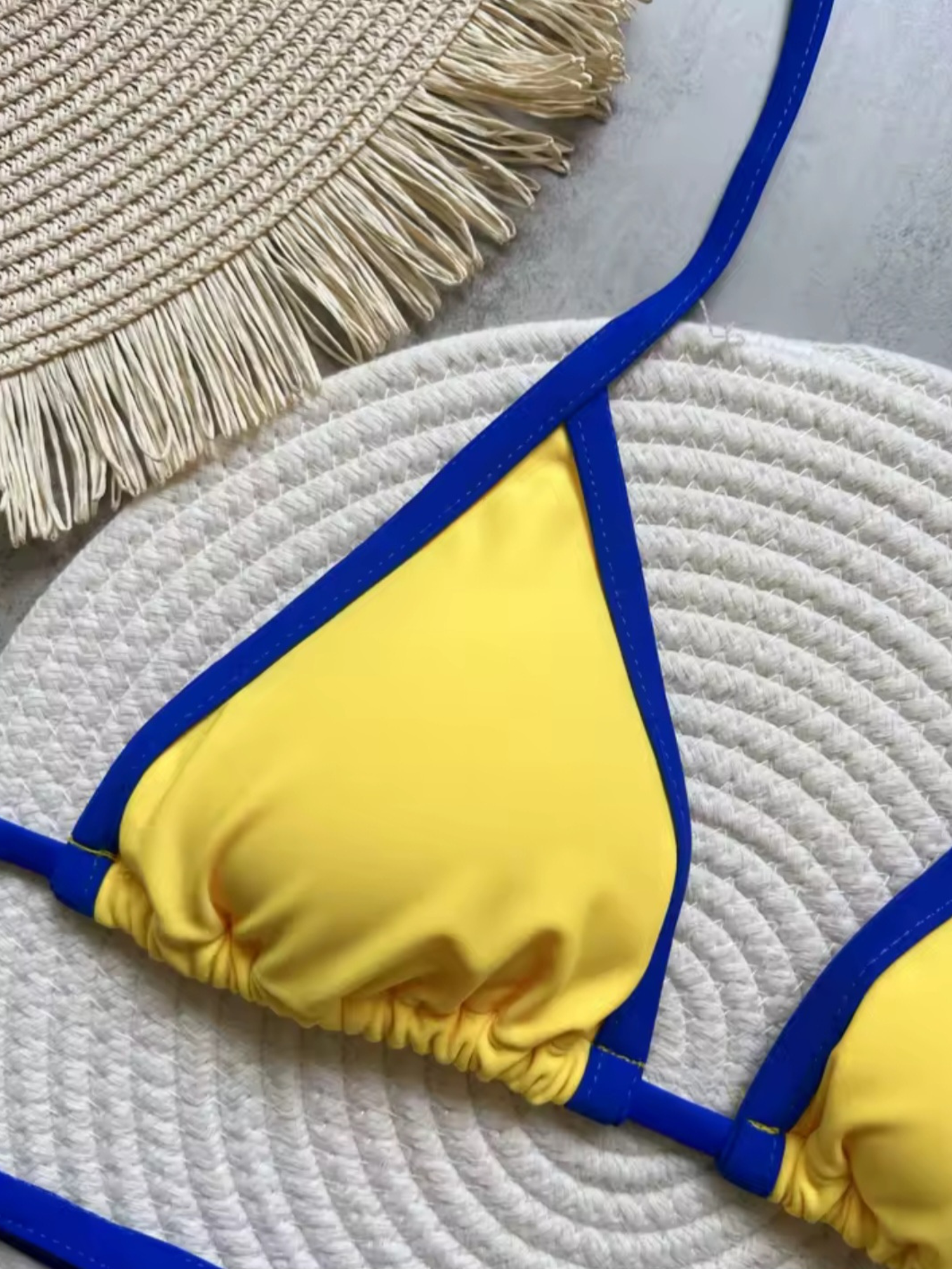 Brazilian G-String Thong Bikini Swimsuit Yellow & Blue
