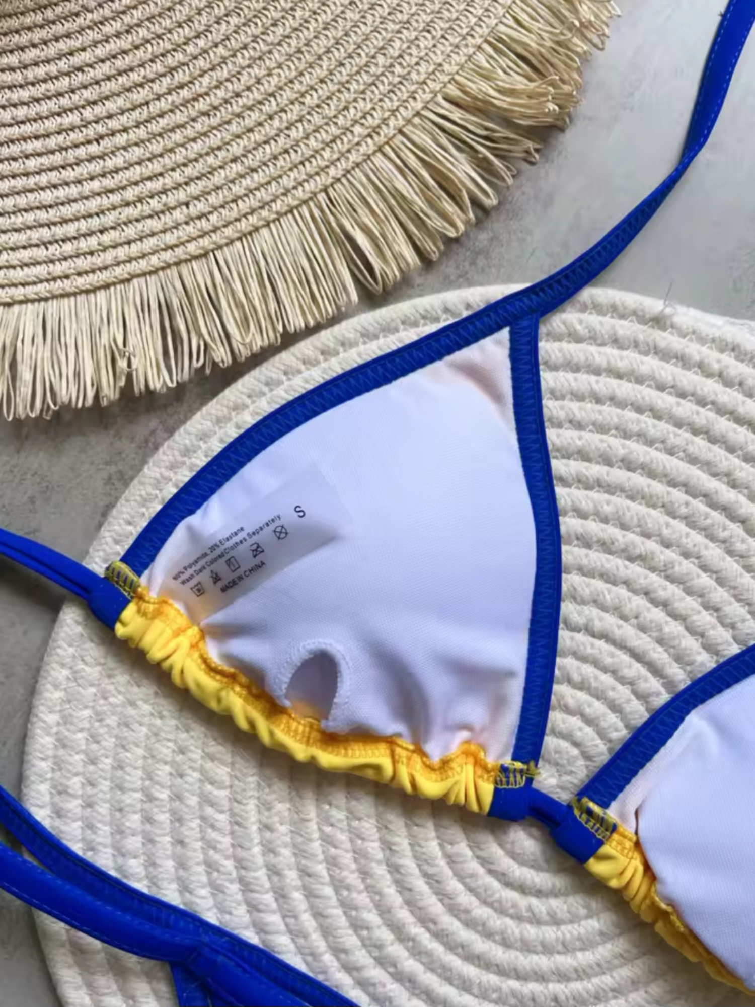 Brazilian G-String Thong Bikini Swimsuit Yellow & Blue