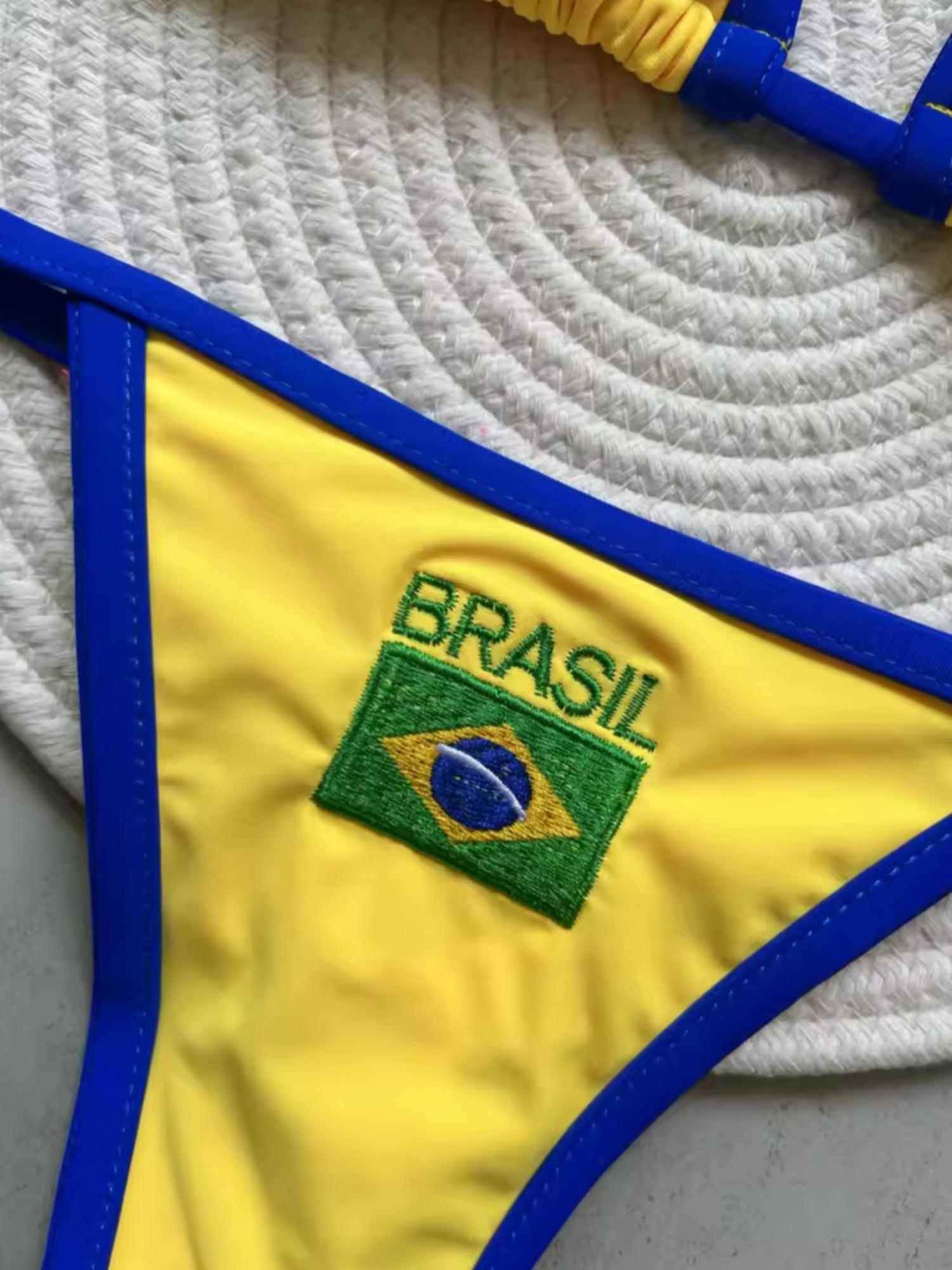 Brazilian G-String Thong Bikini Swimsuit Yellow & Blue