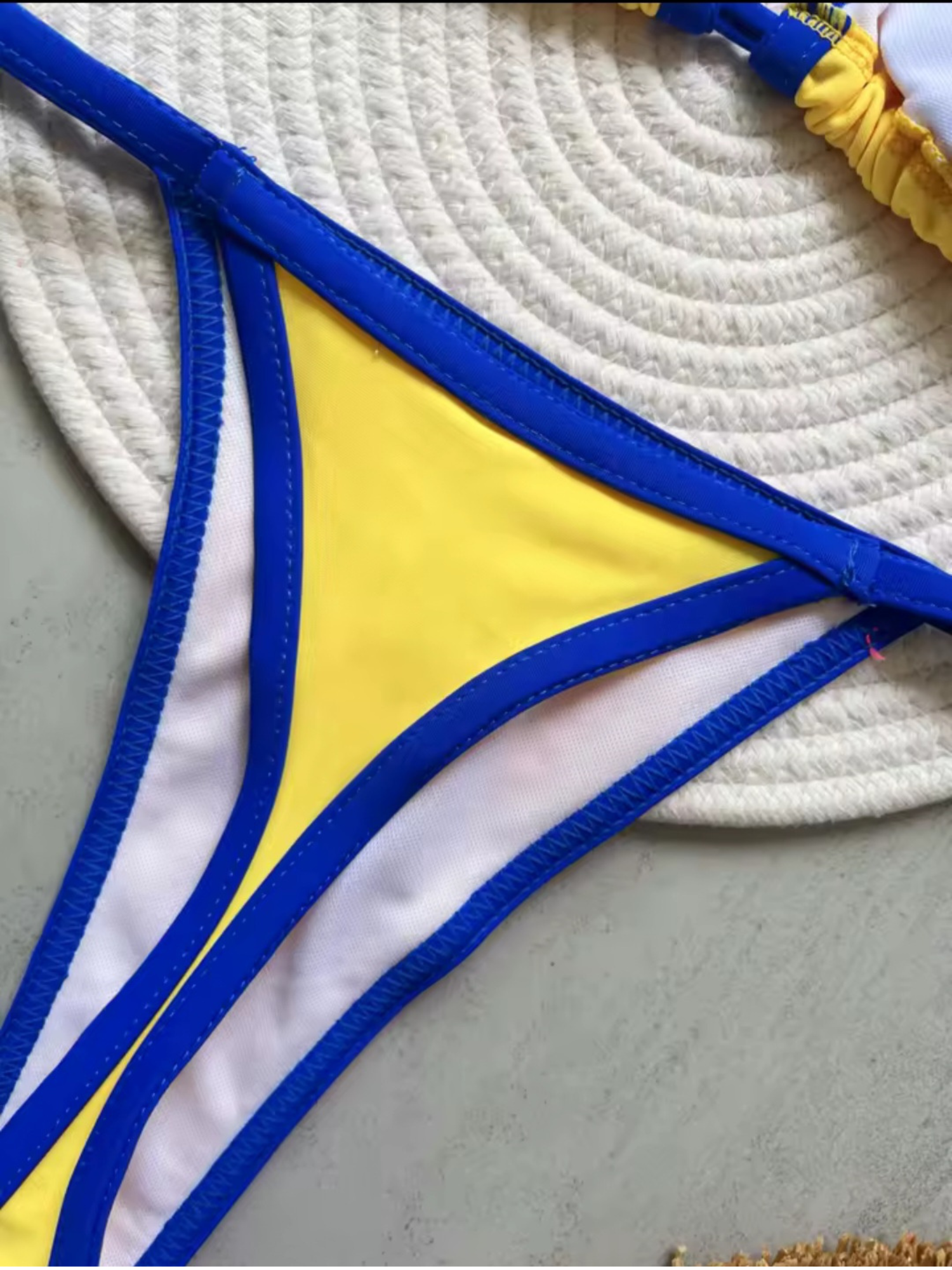 Brazilian G-String Thong Bikini Swimsuit Yellow & Blue