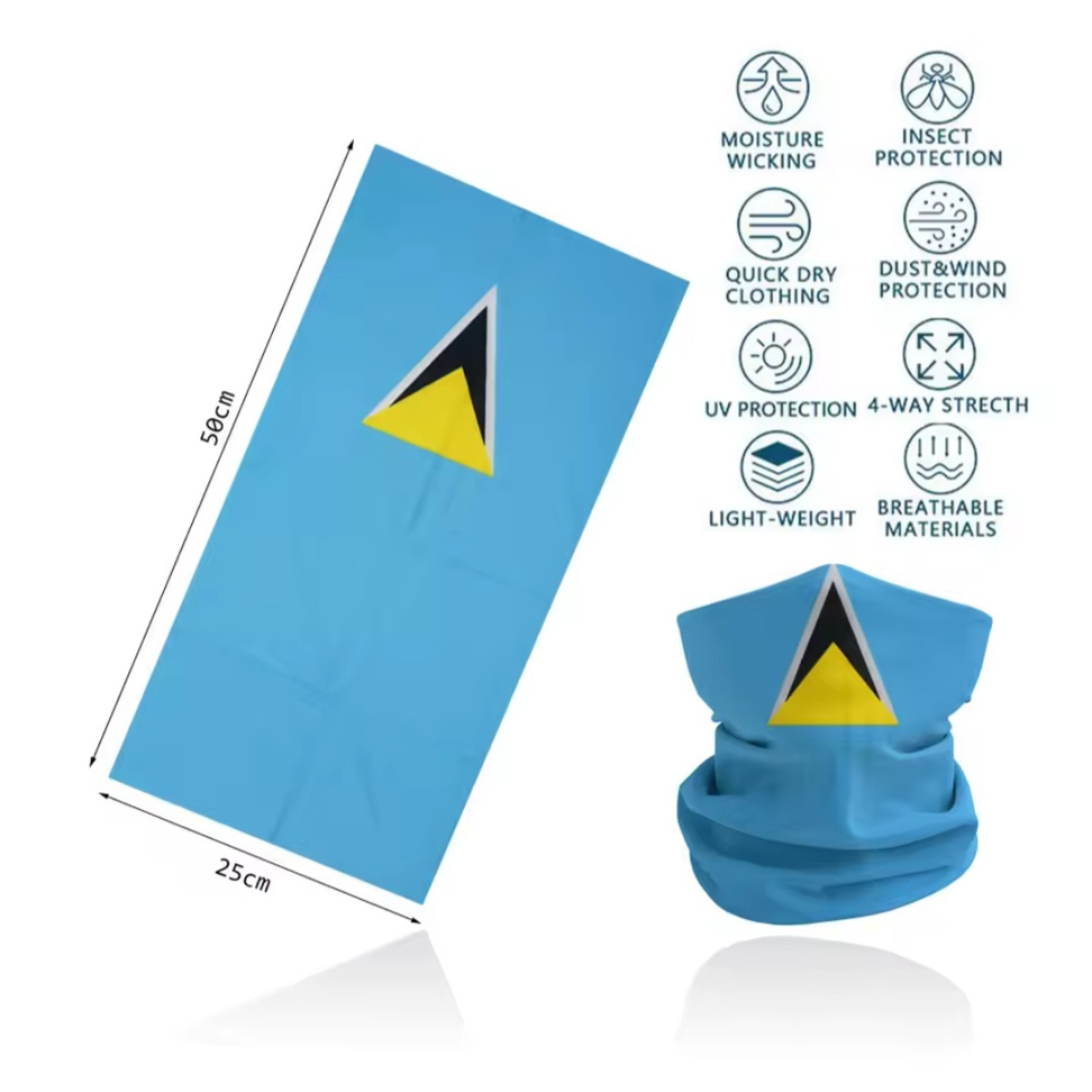 Saint Lucia Flag Neck Gaiter Bandana