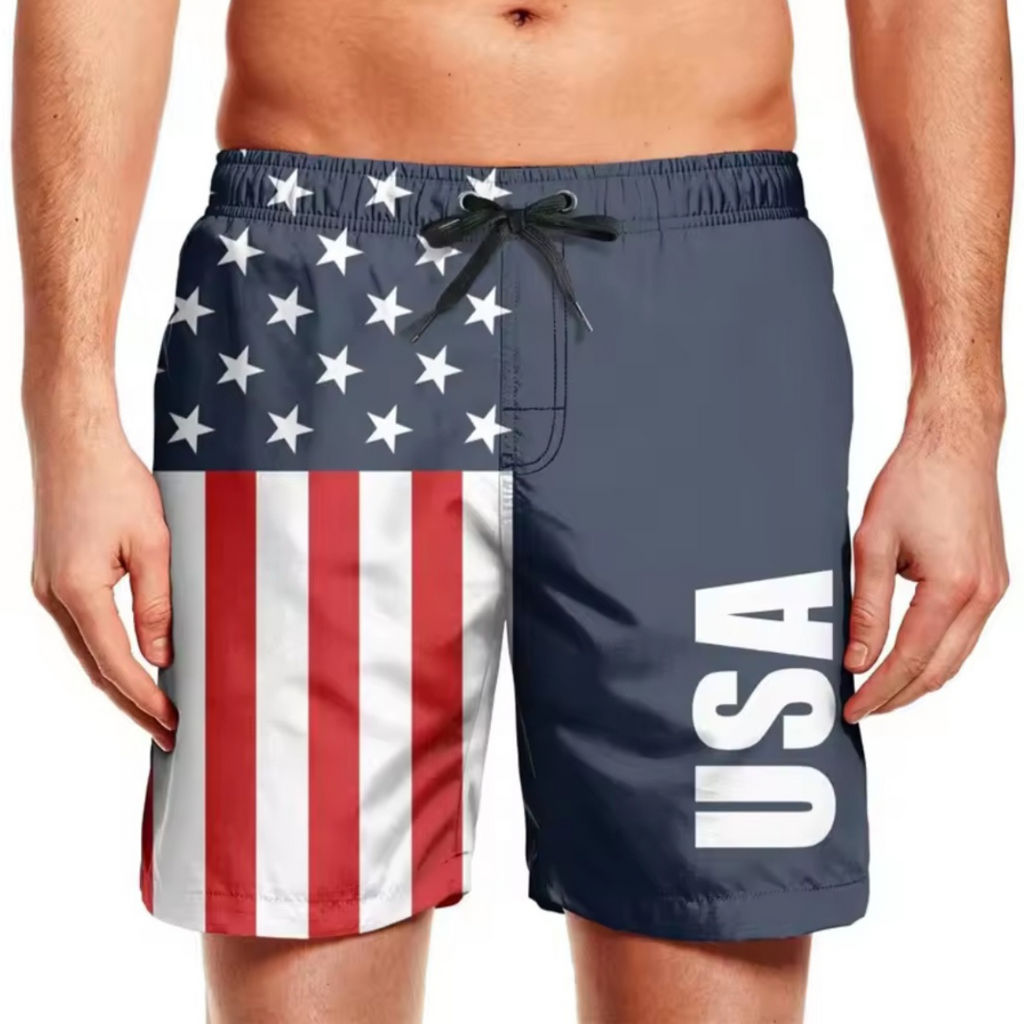 American Flag & USA Letters 3D Printed Drawstring Shorts