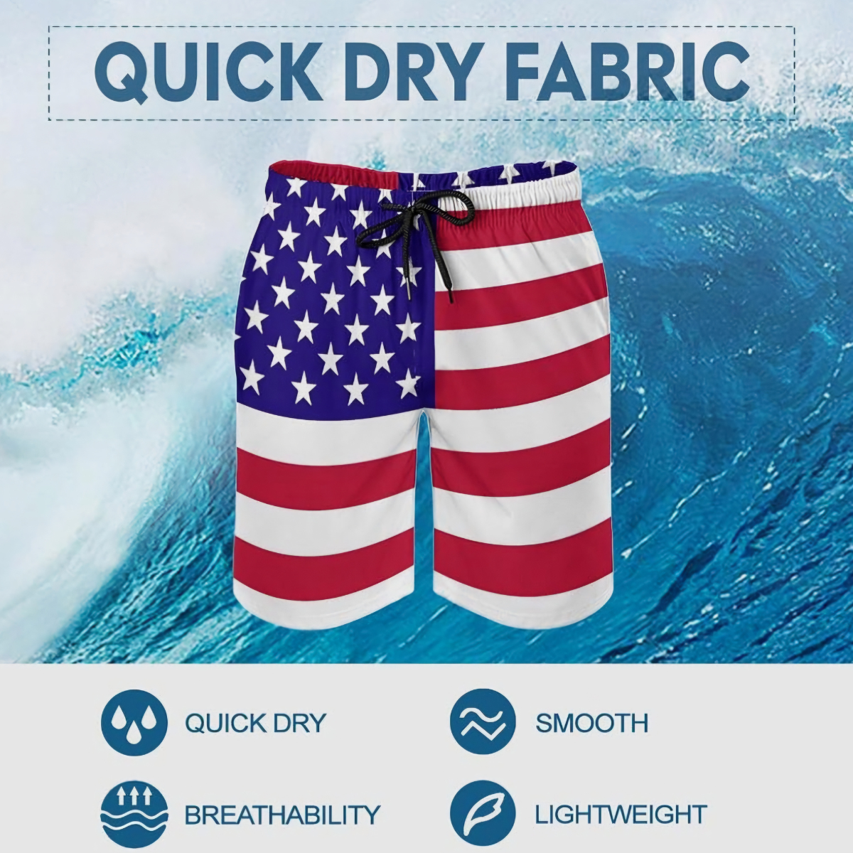 American Flag 3D Printed Drawstring Shorts