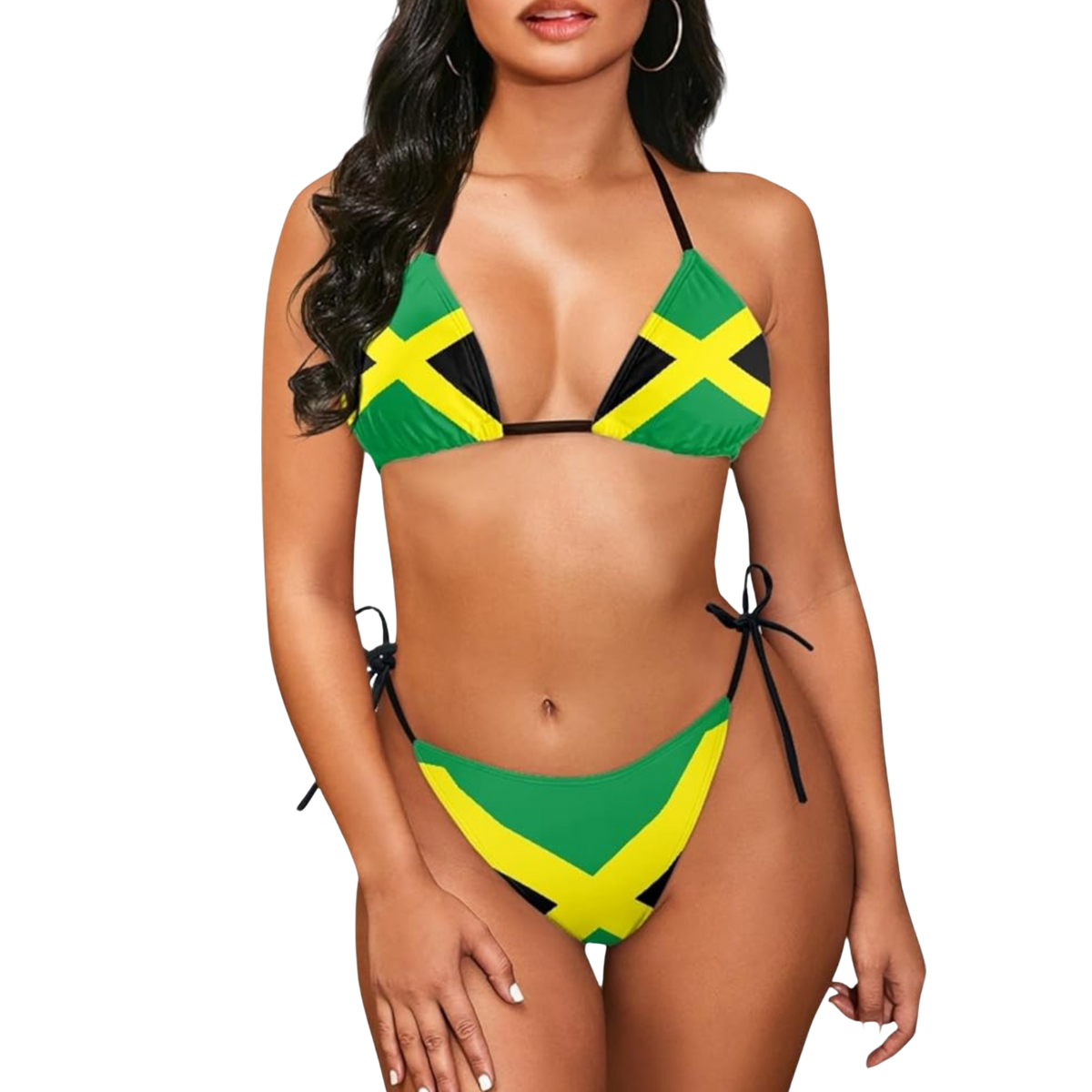 Woman wearing Sexy Jamaican Flag 3D Printed Bikini Swimsuit