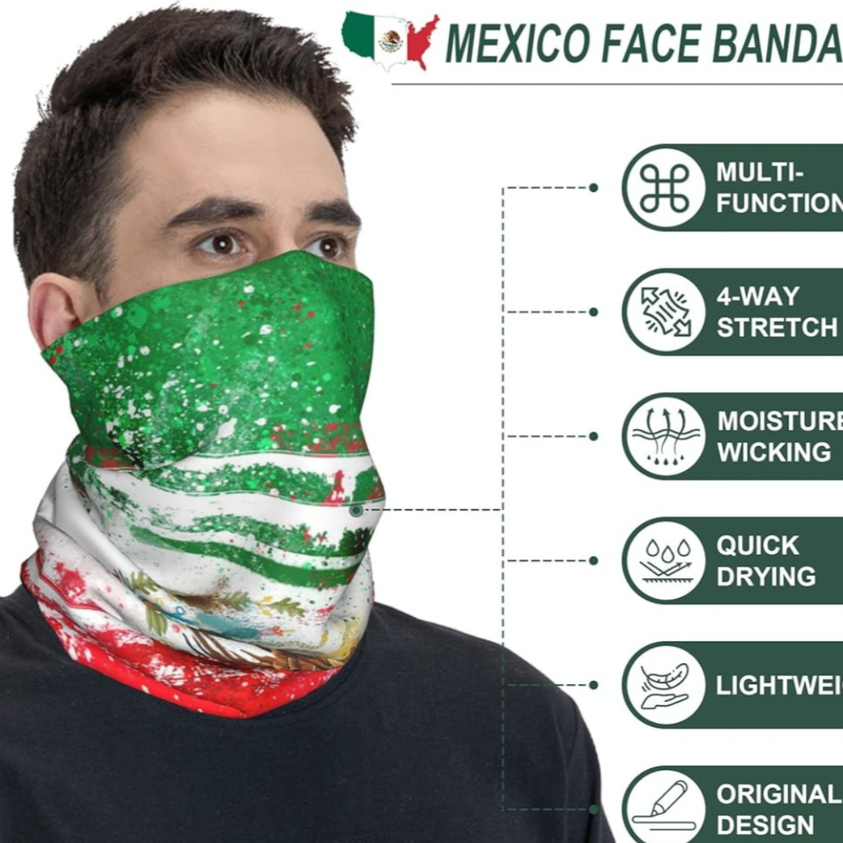 Mexico Flag Neck Gaiter Bandana