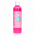 A bottle of Her Beauty Factory Creamy Body Wash in Cotton Candy scent, featuring a bright pink bottle with a white cap and a pink label decorated with a blue cotton candy illustration.