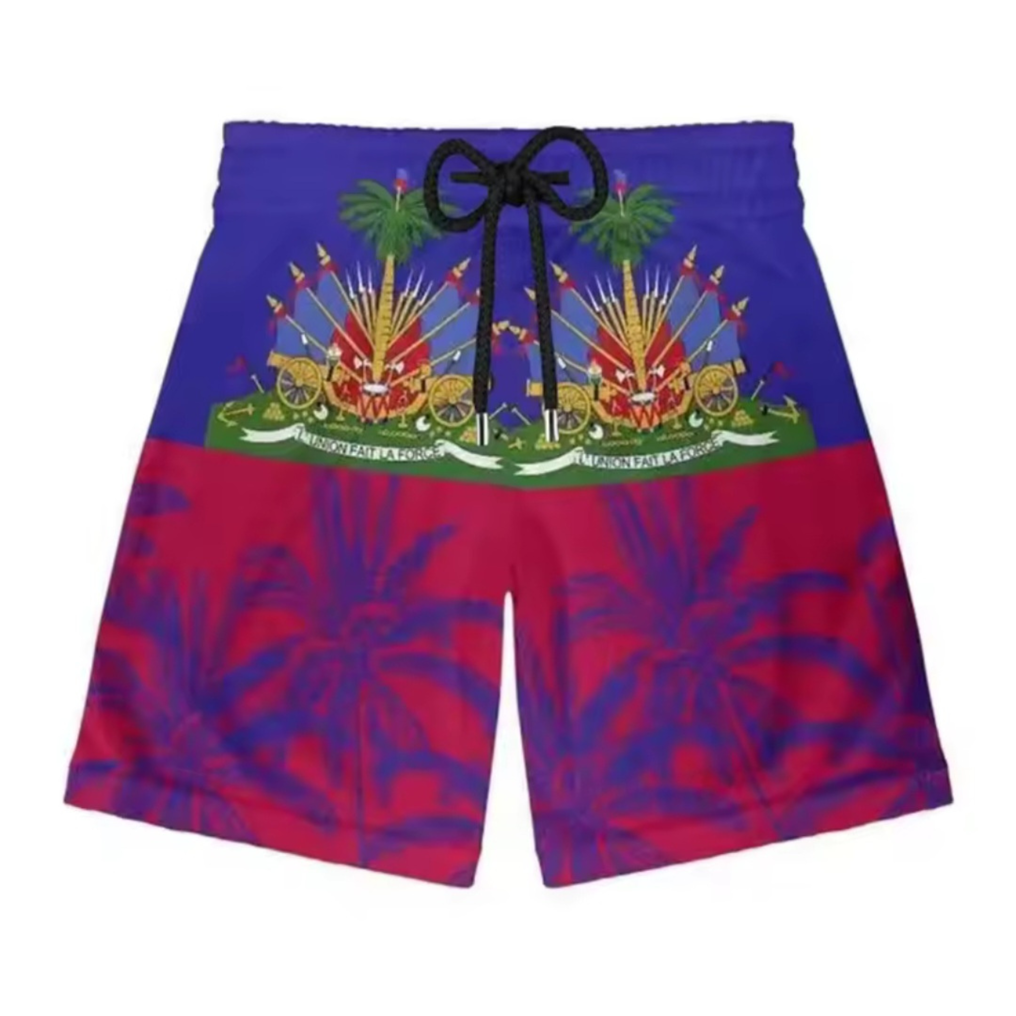 Red & Blue Haitian Flag 3D Print Board Shorts – Quick-Dry Swim & Streetwear Trunks