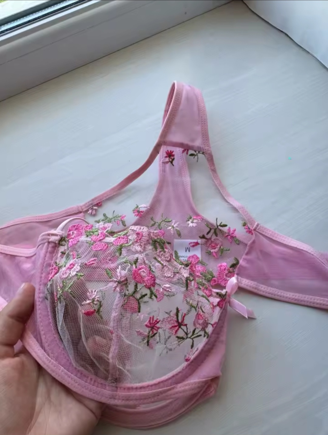 Pink Blossom Embroidered Lingerie Set