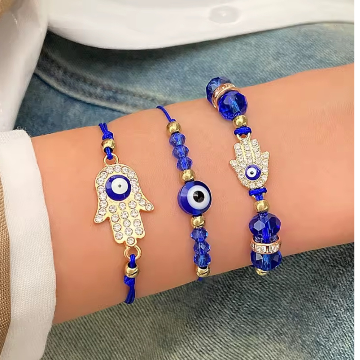 Blue Evil Eye Bracelet 3 Pcs Set