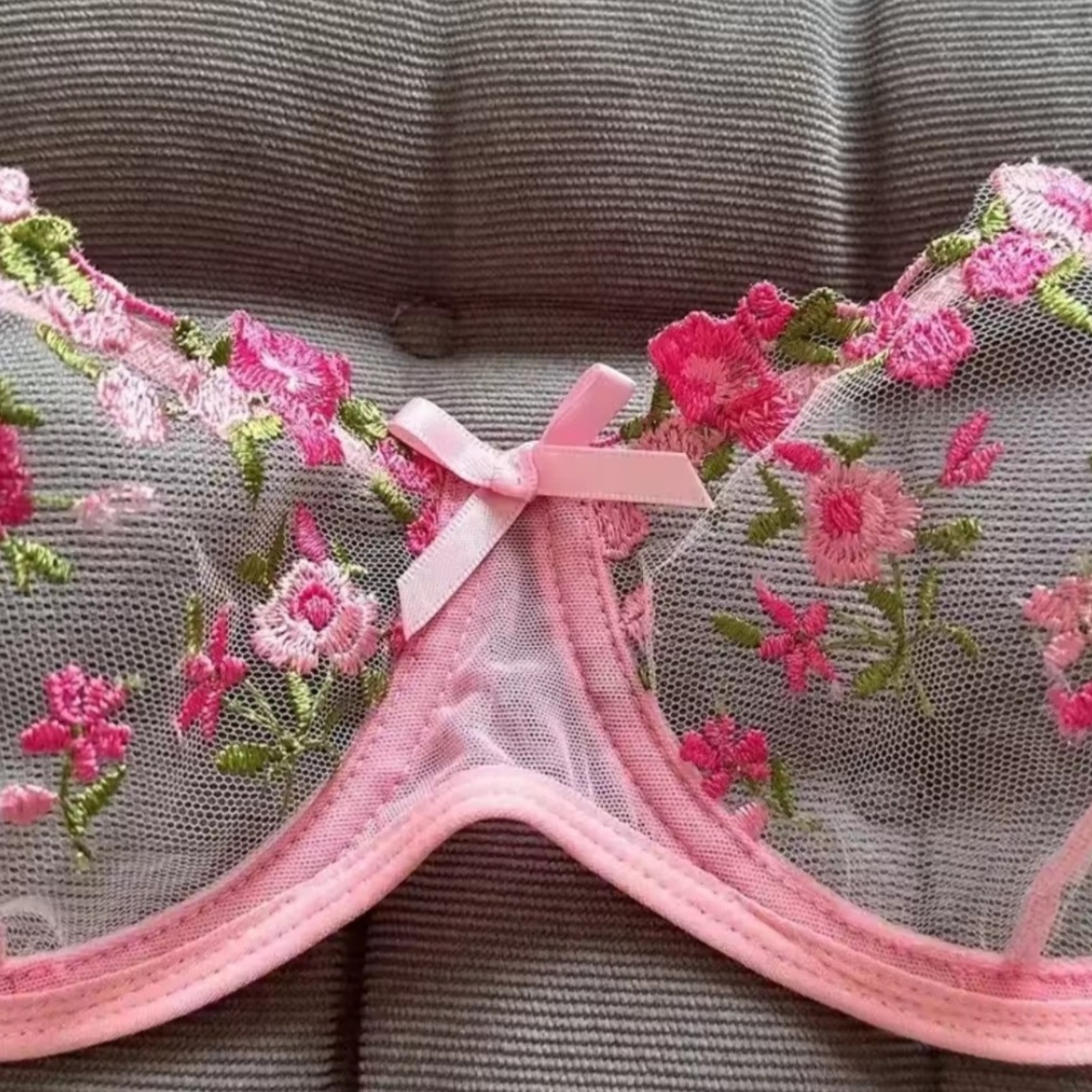 Pink Blossom Embroidered Lingerie Set