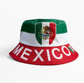 Bucket hat with Mexican flag design and 'MEXICO' text on a white background