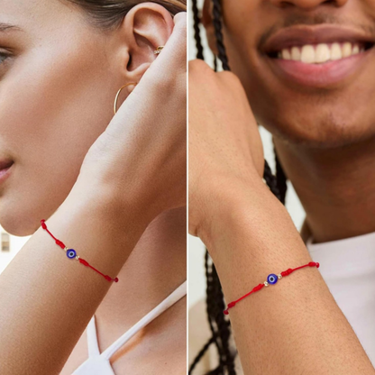 Blue Evil Eye 7 Knot Red String Adjustable Bracelet -  Unisex - Good Luck Bracelet - Protection Bracelet