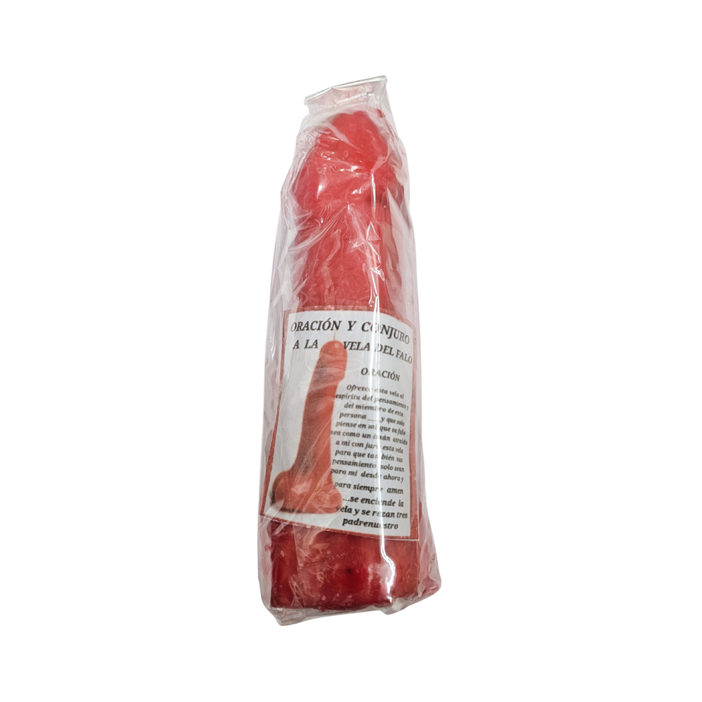 Red penis in a clear plastic bag with text on a white background