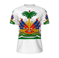 White t-shirt with Haiti emblem design on a white background