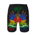 Black shorts with Haitian flag design on a white background