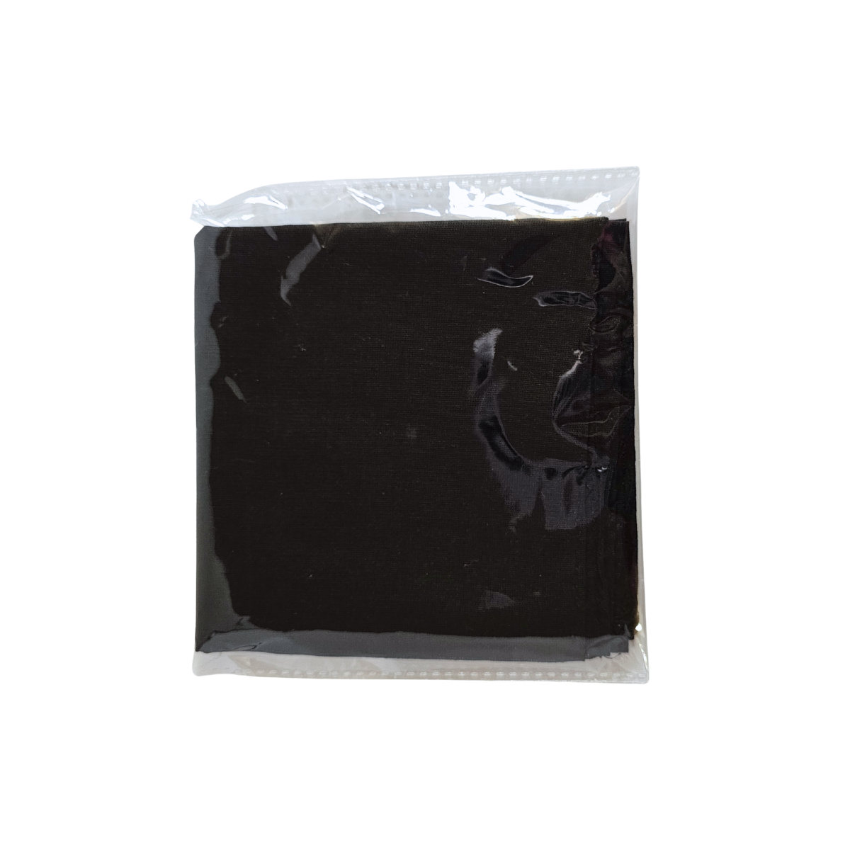 Black fabric Spiritual Mouchwa in a clear plastic bag on a white background