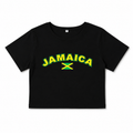 Black t-shirt with 'Jamaica' and a cross in yellow and green on a white background
