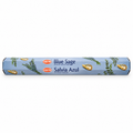 A long, narrow box of HEM Blue Sage Salvia Azul Incense, featuring a light blue background with illustrations of green sage leaves and gold salvia flowers.