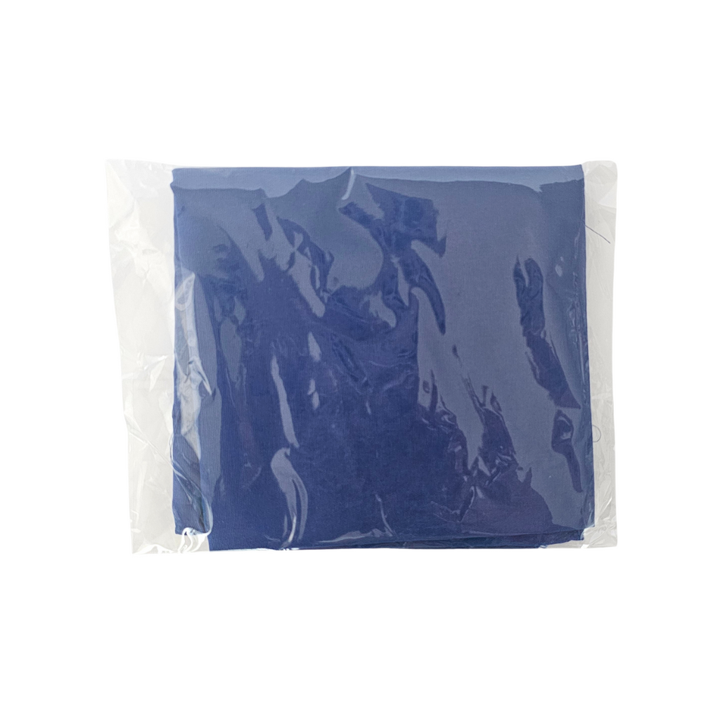 Blue fabric Spiritual Mouchwa in a clear plastic bag on a white background