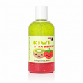 A bottle of Kiwi Strawberry Creaming Body Wash in Kiwi Strawberry scent, featuring a two-tone green and red glittery liquid inside a clear bottle with a white cap and a colorful label.