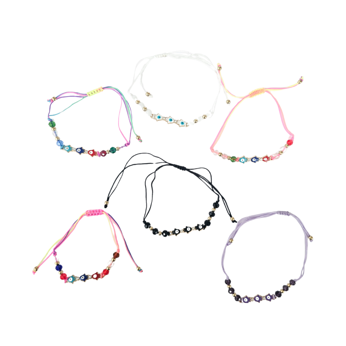 Set of colorful beaded necklaces on a white background